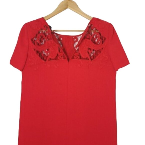 THE KOOPLES Red Short Sleeve Embroidered Lace Mini Shift Dress Women's Size M - Picture 12 of 16